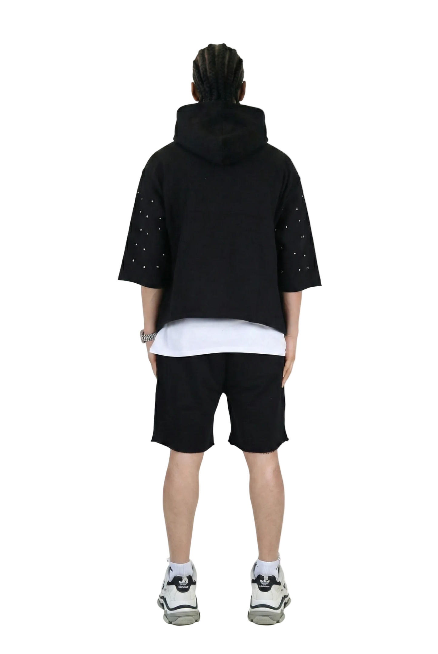 PROCO French Terry 3/4 Sleeve Crop Top Pullover Hoodie