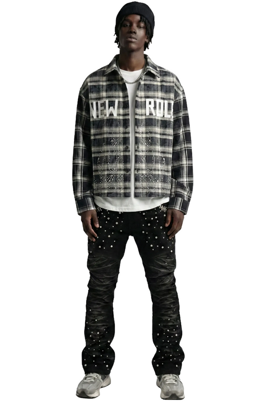 STATIC Heavy Flannel Crop Top Button Down Shirt