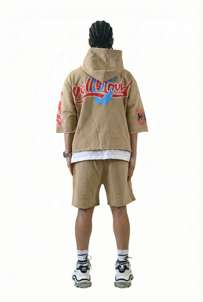 TRENT French Terry 3/4 Sleeve Crop Top Pullover Hoodie