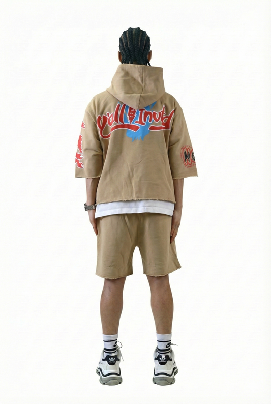 TRENT French Terry 3/4 Sleeve Crop Top Pullover Hoodie