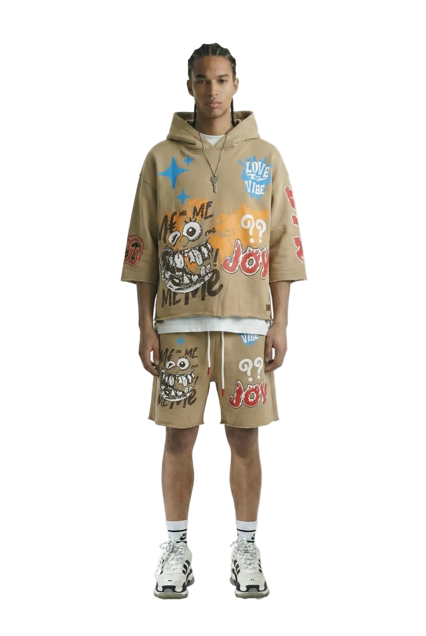 TRENT French Terry 3/4 Sleeve Crop Top Pullover Hoodie