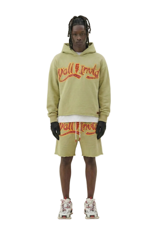 BRITON French Terry 3/4 Sleeve Crop Top Pullover Hoodie