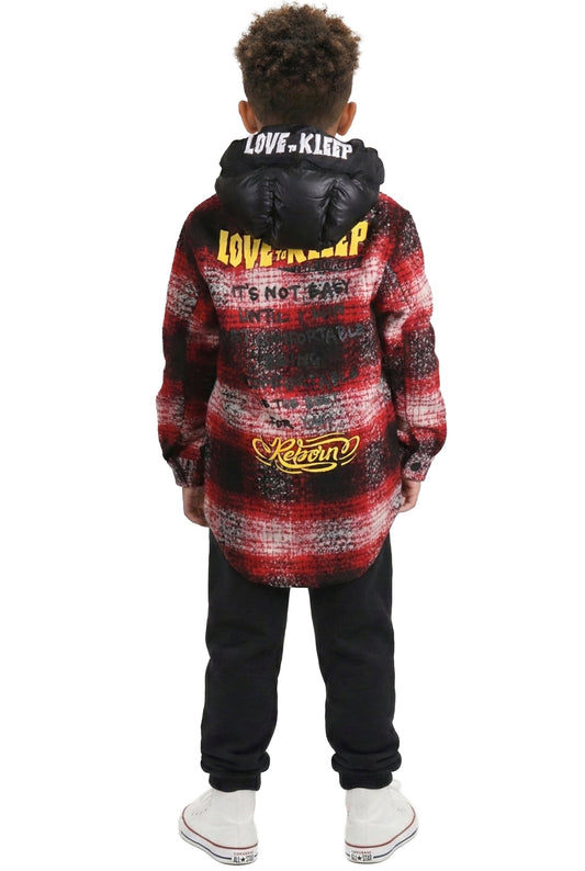 MACKAY Kid's Oversize Flannel outer shirket with detachable padded cire hood