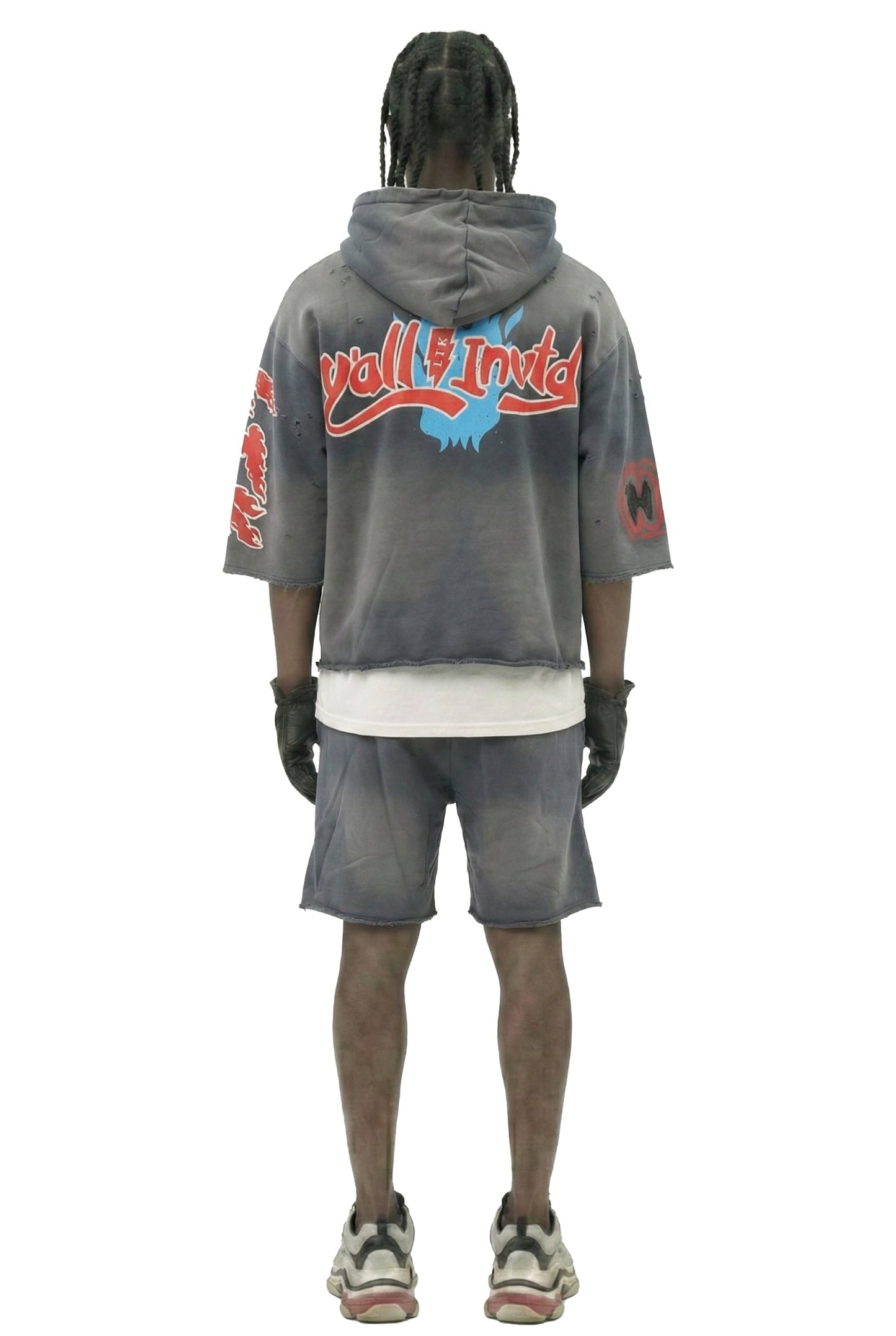 PORTER French Terry 3/4 Sleeve Crop Top Pullover Hoodie