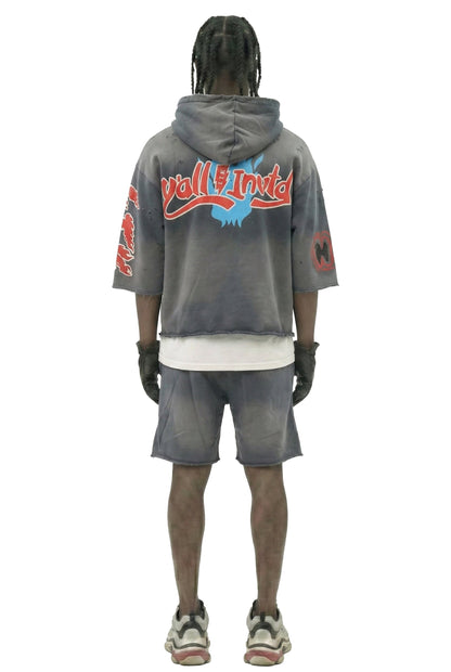 PORTER French Terry 3/4 Sleeve Crop Top Pullover Hoodie