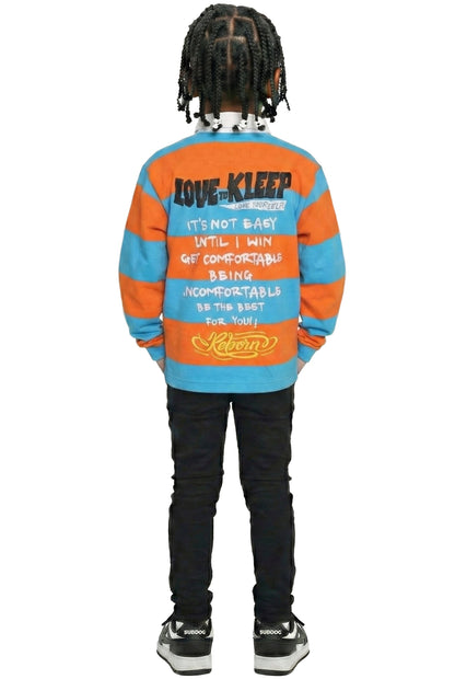 ZORA Kid's Long Sleeve Polo Shirt With Heavy Print Effects & Patch Works