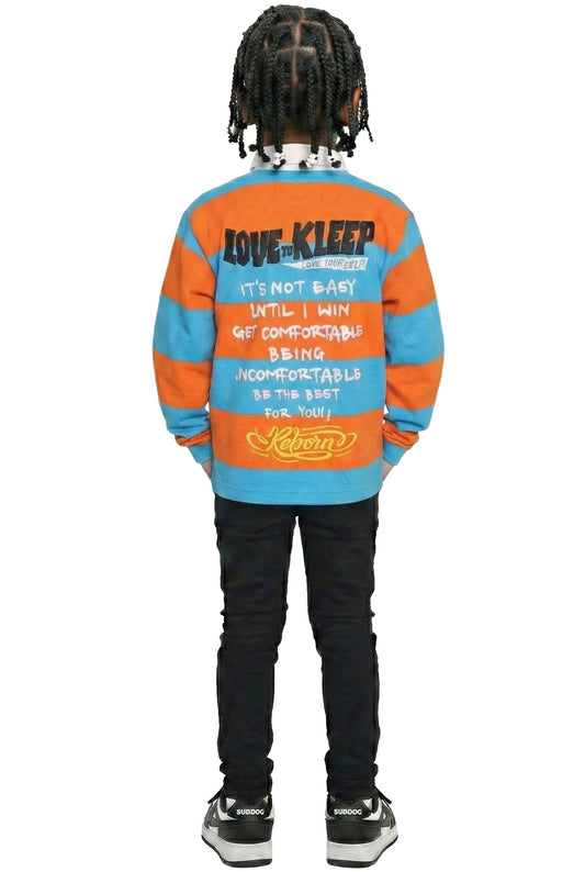 ZORA Kid's Long Sleeve Polo Shirt With Heavy Print Effects & Patch Works