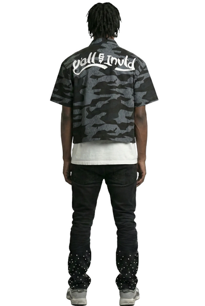 NOIR Fine Ripstop Twill Boxy Cut Crop Top Short sleeve Buttondown Shirt