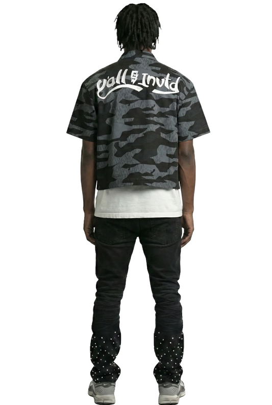 NOIR Fine Ripstop Twill Boxy Cut Crop Top Short sleeve Buttondown Shirt