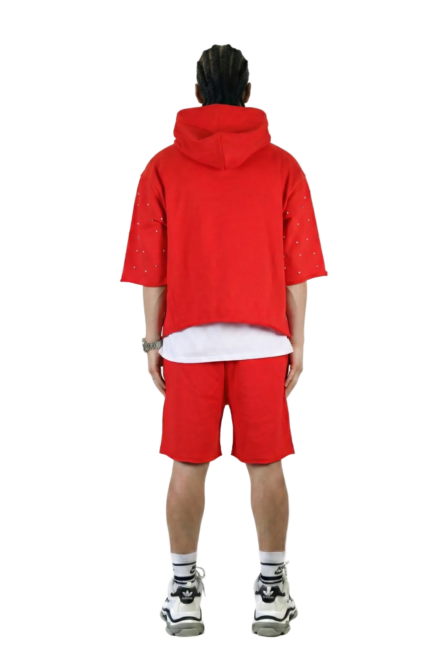 SIMON French Terry 3/4 Sleeve Crop Top Pullover Hoodie