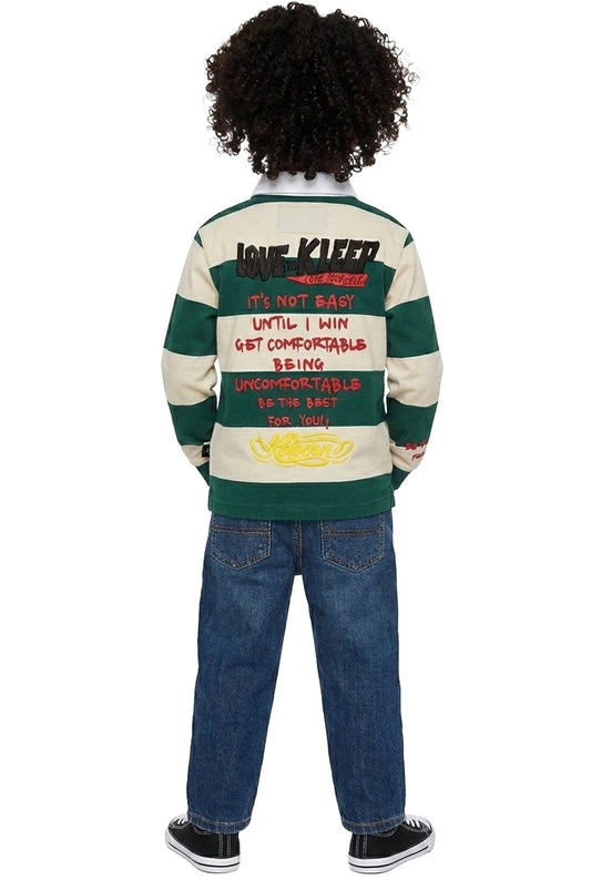 SAGE Kid's Long Sleeve Polo Shirt With Heavy Print Effects & Patch Works