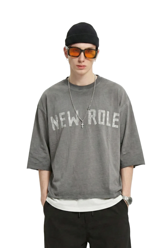ORBITS S/N Jersey 3/4 Sleeve Crop Top Tee with Detachable Necklace