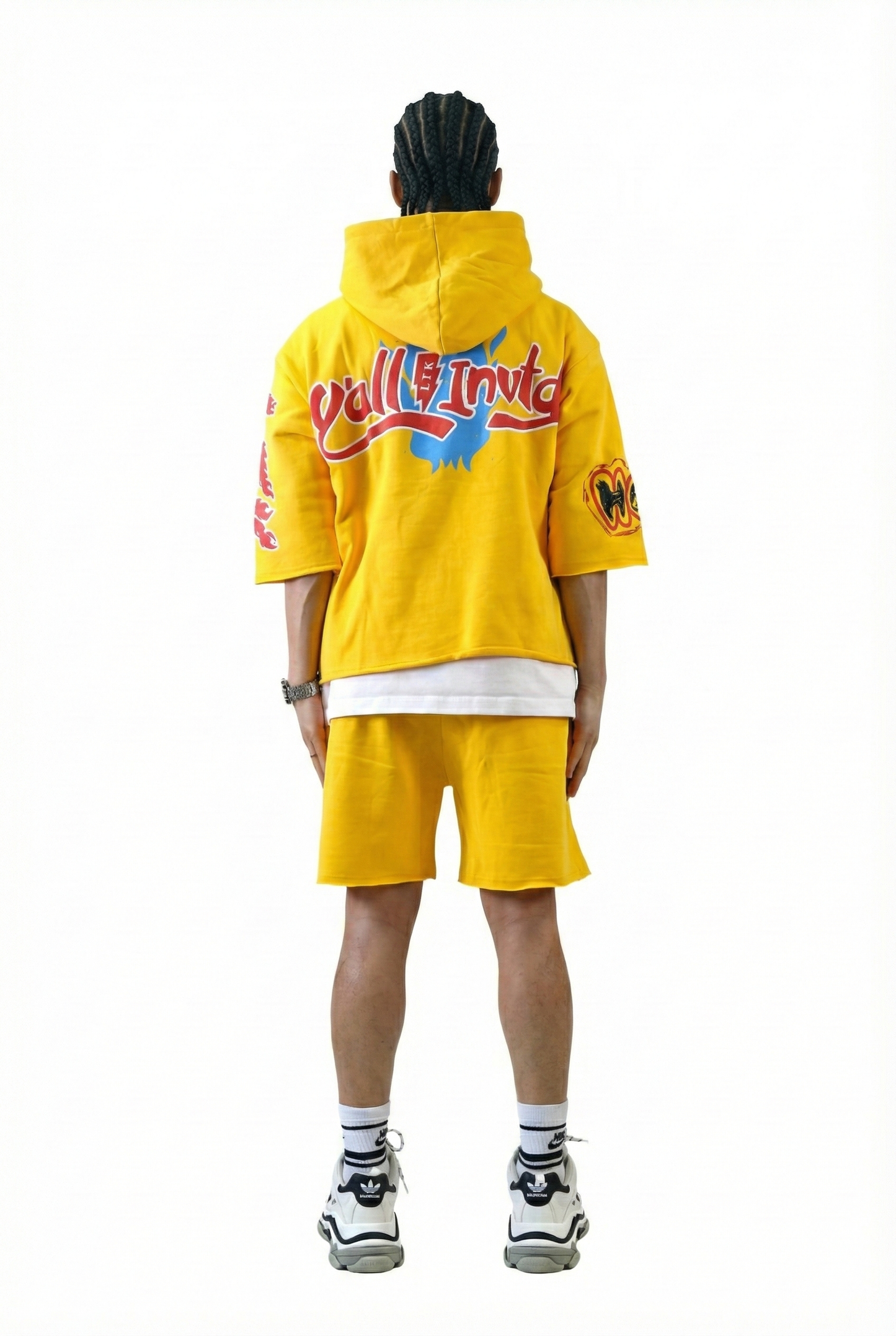 MERTI French Terry 3/4 Sleeve Crop Top Pullover Hoodie
