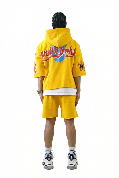 MERTI French Terry 3/4 Sleeve Crop Top Pullover Hoodie