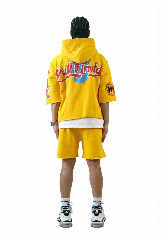 MERTI French Terry 3/4 Sleeve Crop Top Pullover Hoodie