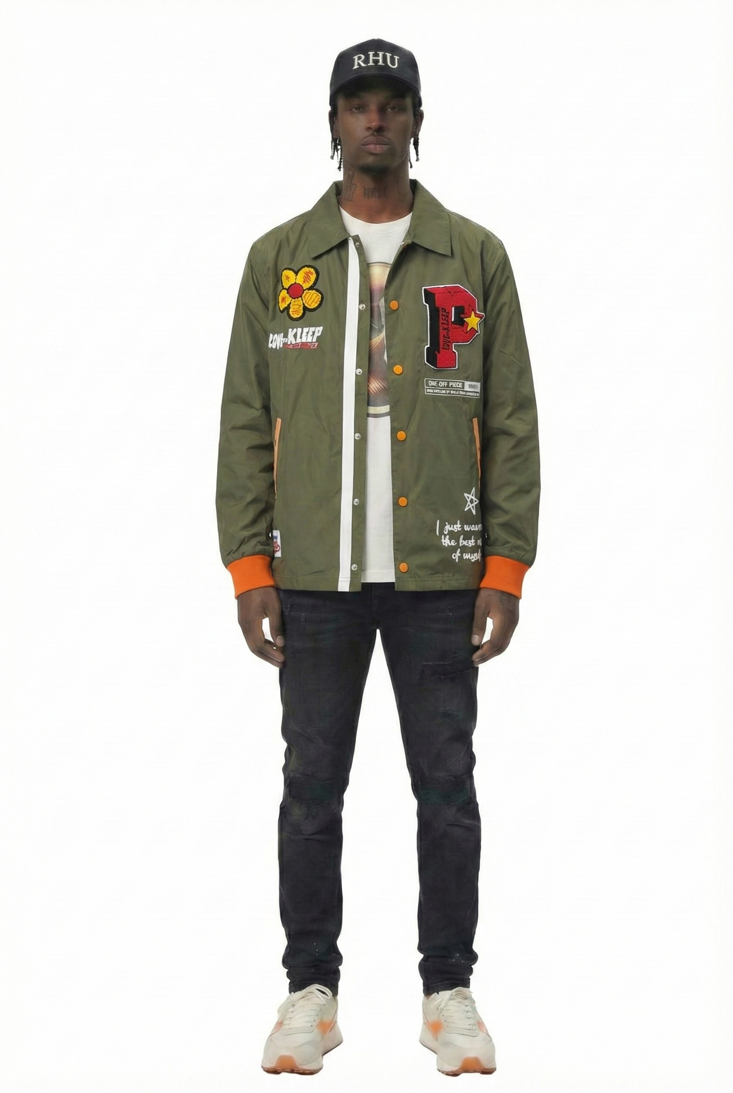 BELMONT Men's premium nylon long sleeve coach jacket with multi patches