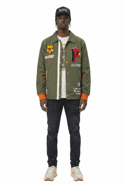 BELMONT Men's premium nylon long sleeve coach jacket with multi patches