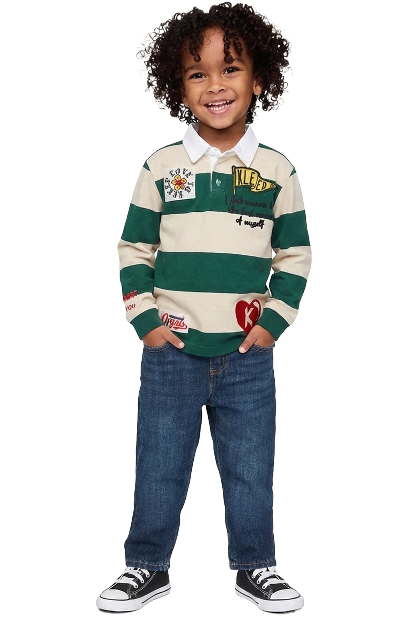 SAGE Kid's Long Sleeve Polo Shirt With Heavy Print Effects & Patch Works