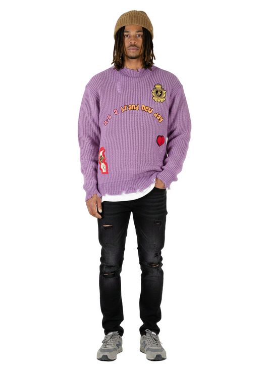 RODRI Heavy Gauge Ripped Knit Sweater with patches