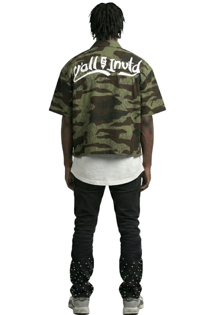 EFFEST Fine Ripstop Twill Boxy Cut Crop Top Short sleeve Buttondown Shirt