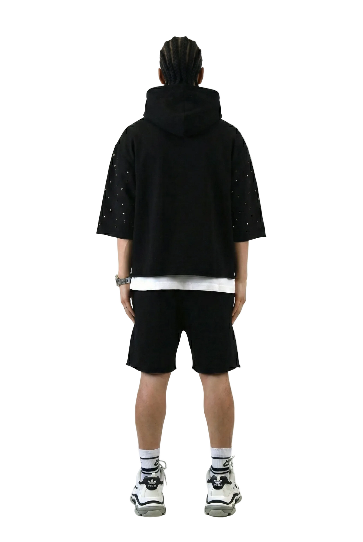 SCHUMA French Terry 3/4 Sleeve Crop Top Pullover Hoodie