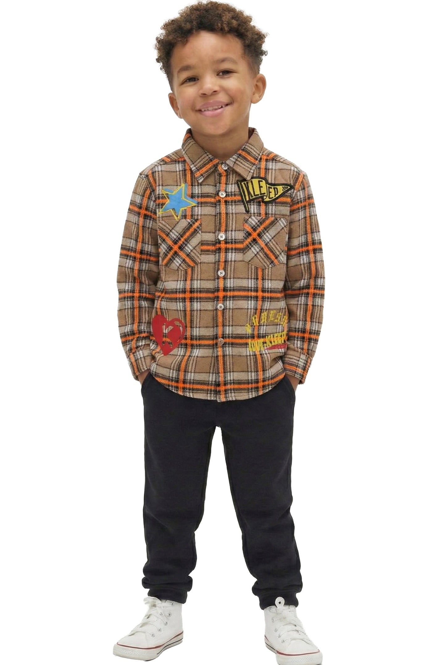 ROY Kid's Premium Mid-weight Flannel Shirt With Heavy Embroidery Works, Patch Work & Print Effects