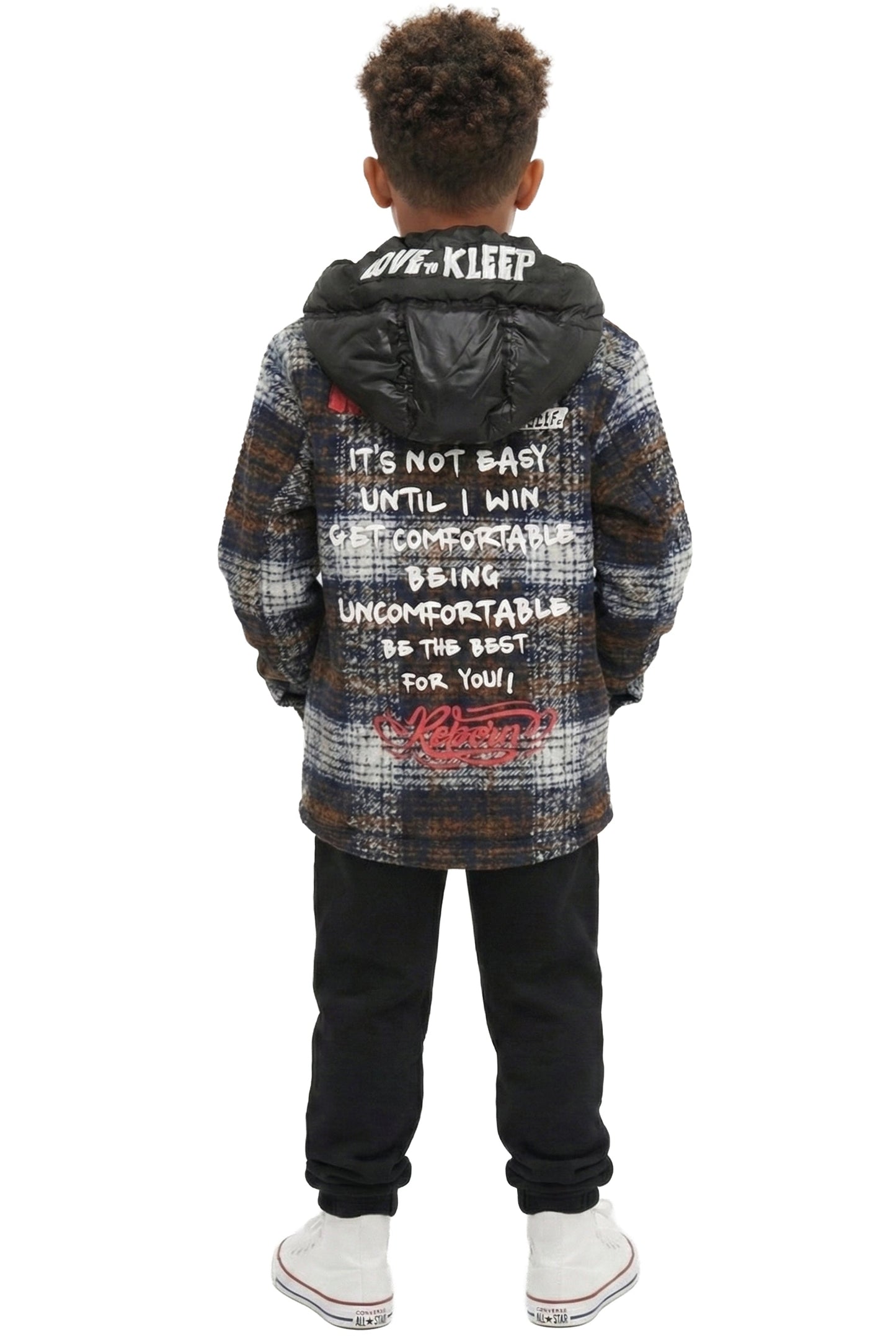 REYNA Kid's Oversize Flannel outer shirket with detachable padded cire hood