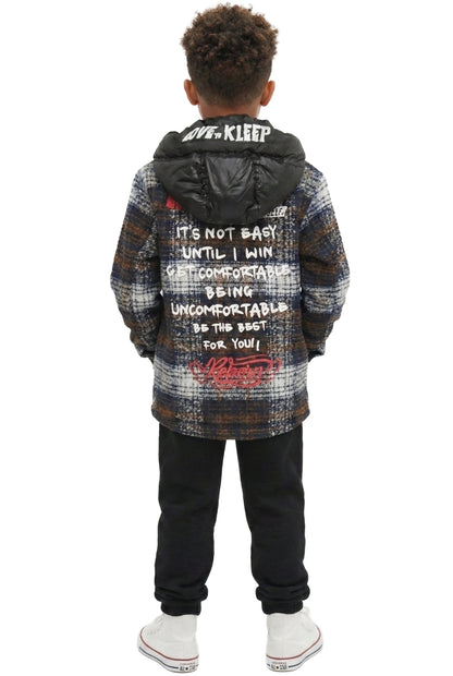 REYNA Kid's Oversize Flannel outer shirket with detachable padded cire hood