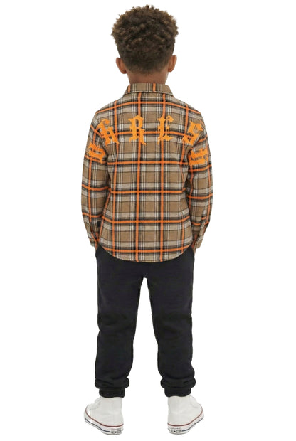 ROY Kid's Premium Mid-weight Flannel Shirt With Heavy Embroidery Works, Patch Work & Print Effects