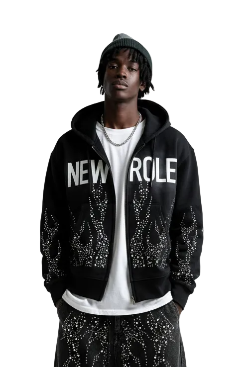 PANTHEON French Terry Long Sleeve Crop Top Full Zip Hoodie
