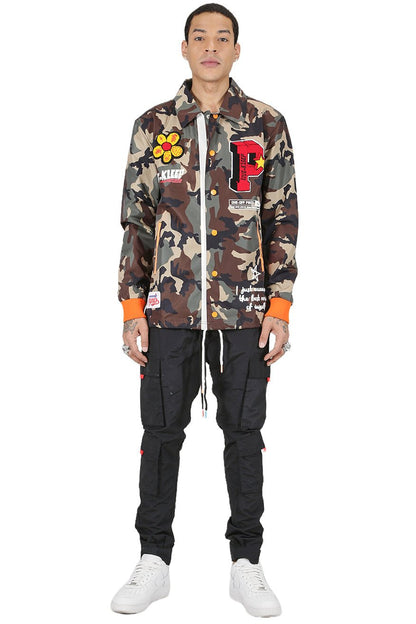 JAKIN Men's premium nylon long sleeve coach jacket with multi patches