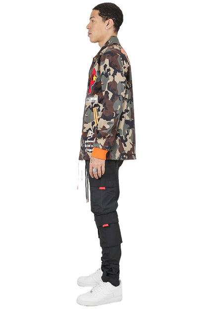 JAKIN Men's premium nylon long sleeve coach jacket with multi patches