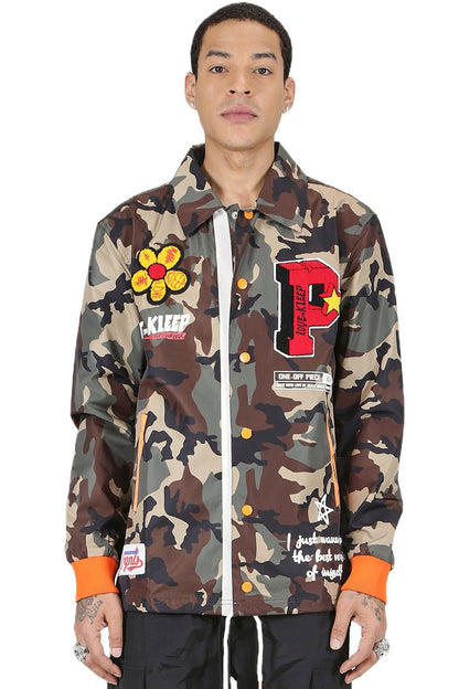 JAKIN Men's premium nylon long sleeve coach jacket with multi patches