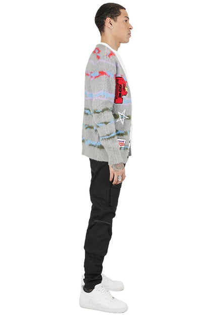 DOUGAL Men's premium sweater cardigan with embroidery & patches