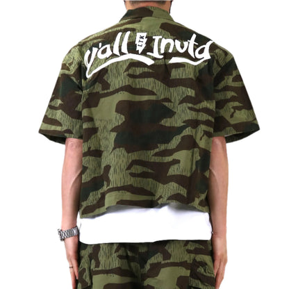 EFFEST Fine Ripstop Twill Boxy Cut Crop Top Short sleeve Buttondown Shirt