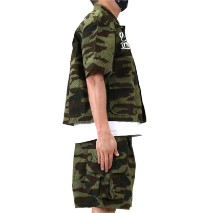 EFFEST Fine Ripstop Twill Boxy Cut Crop Top Short sleeve Buttondown Shirt