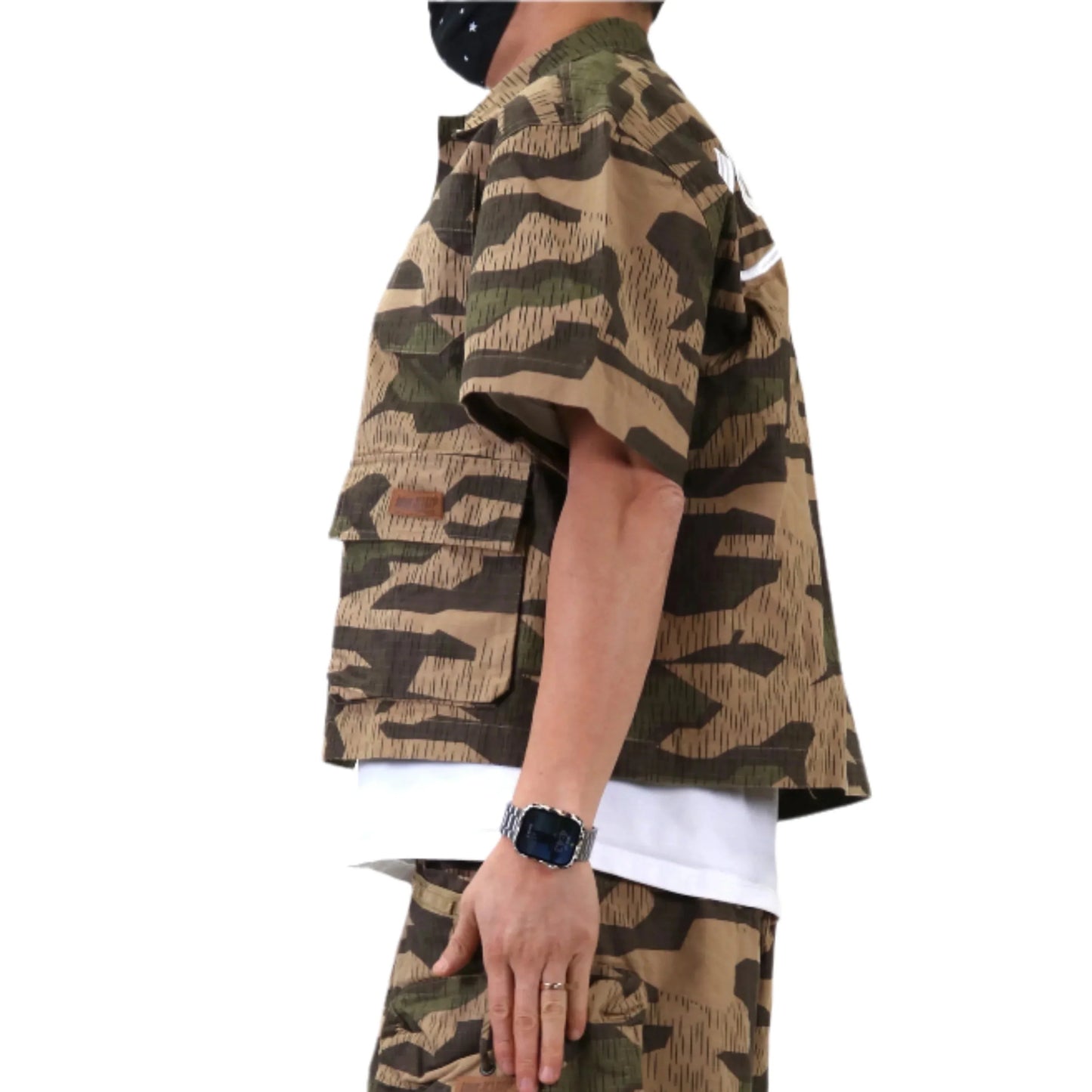 KILO Fine Ripstop Twill Boxy Cut Crop Top Short sleeve Buttondown Shirt