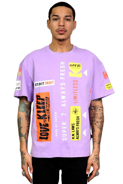 AMETH Men's graphic print purple cotton short sleeve tee