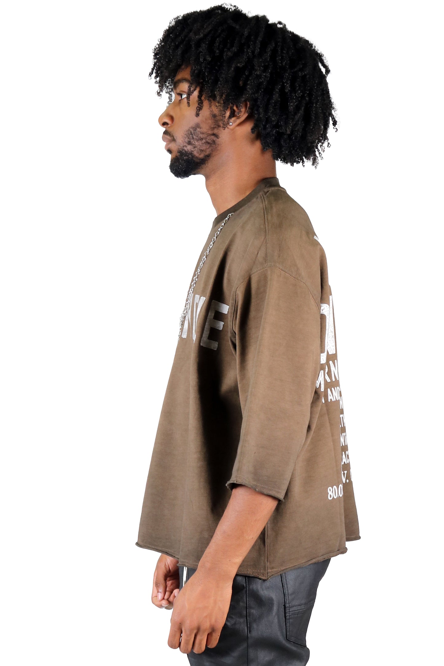 ELLE S/N Jersey 3/4 Sleeve Crop Top Tee with Detachable Necklace