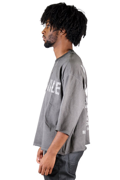 ORBITS S/N Jersey 3/4 Sleeve Crop Top Tee with Detachable Necklace
