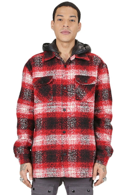 MACKAY Men's Oversize Heavy Flannel Outer Shirket with detachable Cire Hoodie