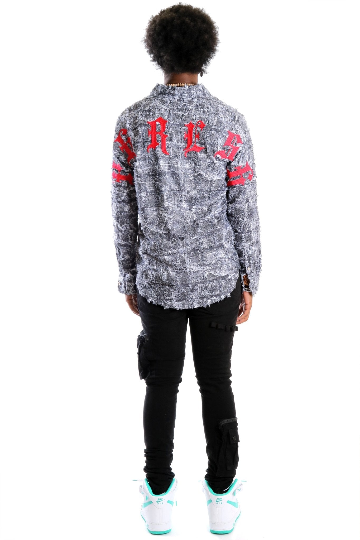 Yeti Men's ripped & repaired button down shirt