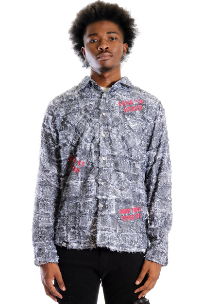 Yeti Men's ripped & repaired button down shirt