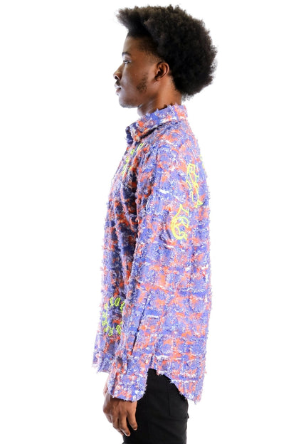 Pello Men's ripped & repaired button down shirt