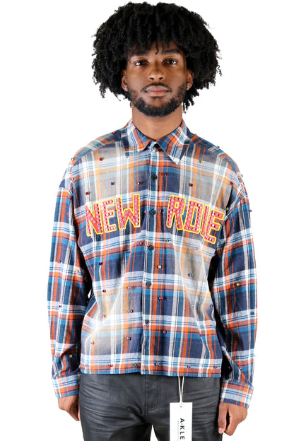 SUIFU Long Sleeve Washed Flannel Crop Top Button Down Shirt