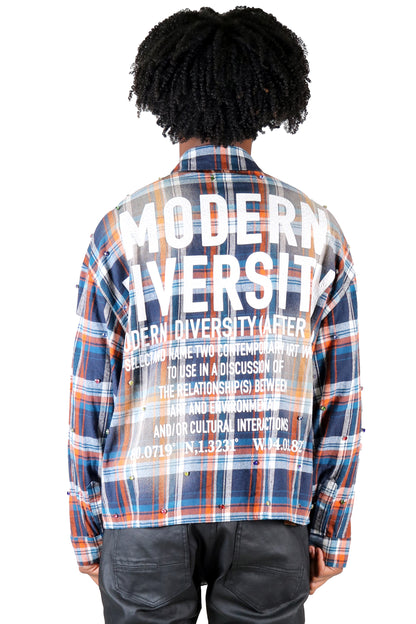 SUIFU Long Sleeve Washed Flannel Crop Top Button Down Shirt