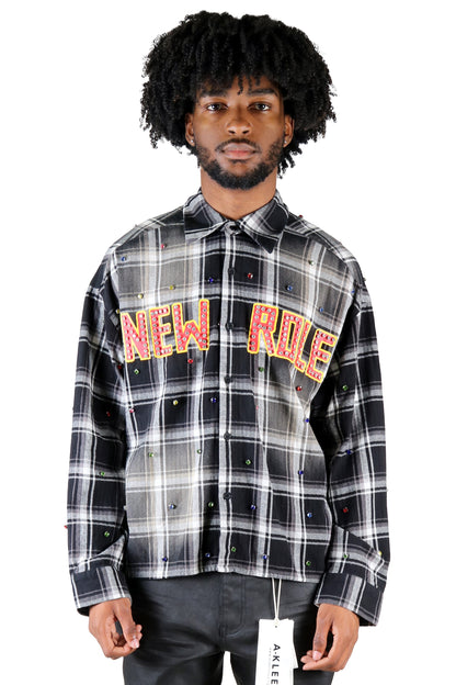 UMBRO Long Sleeve Washed Flannel Crop Top Button Down Shirt