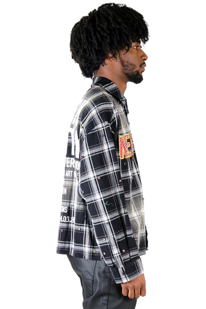 UMBRO Long Sleeve Washed Flannel Crop Top Button Down Shirt